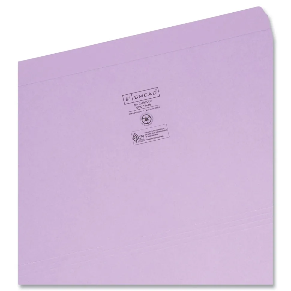 Smead 0.75 in. Expansion Reinforced Top Tab Colored File Folders - Lavender/Legal Size (100/Box)