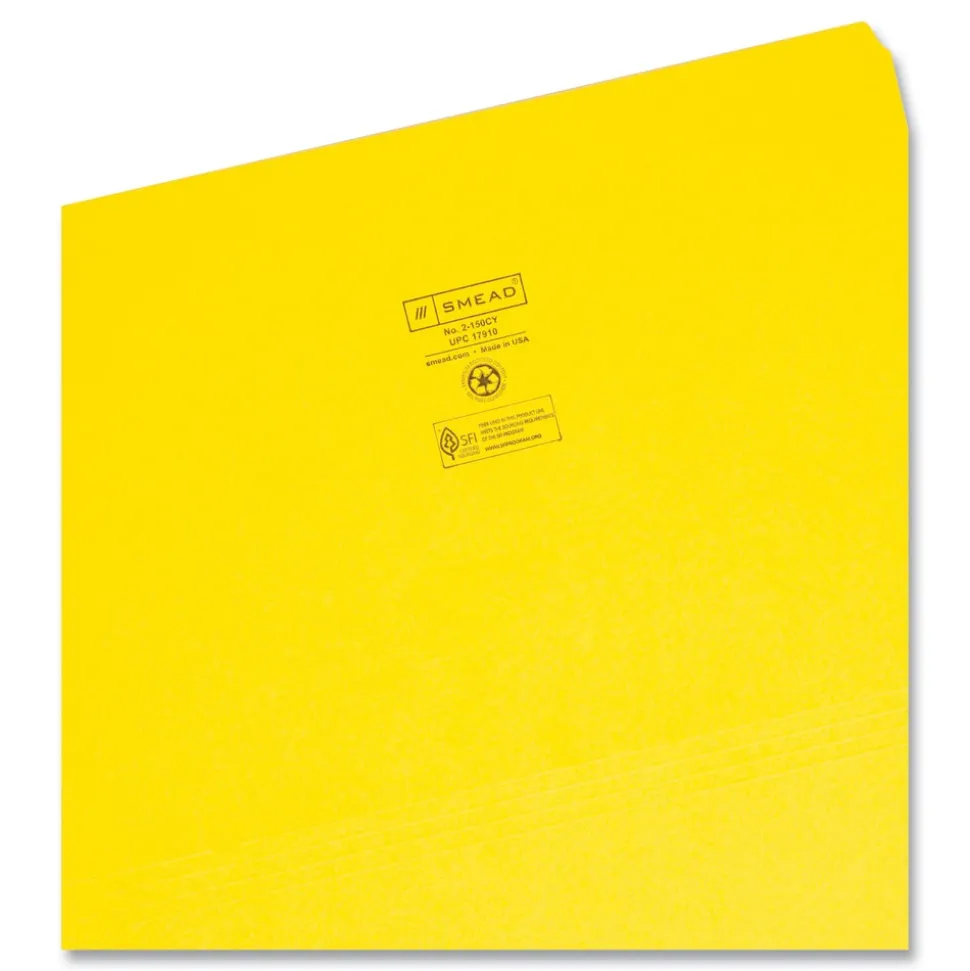 Smead 0.75 in. Expansion Straight Tabs Legal Size Reinforced Top Tab Colored File Folders - Yellow (100/Box)