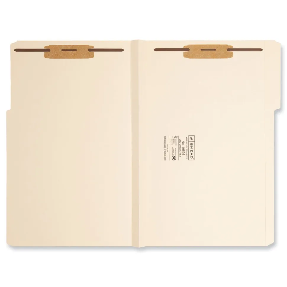 Smead 1.5 in. Expansion Top Tab Fastener Folders, 2 Fasteners - Legal Size/Manila Exterior (50/Box)