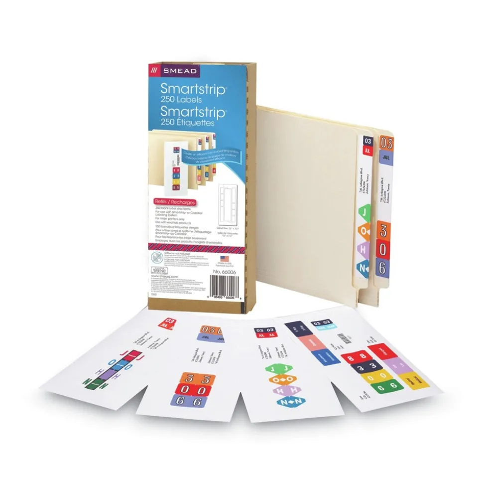 Smead 1.5 in. x 7.5 in. Color-Coded Smartstrip Inkjet Refill Label Forms - Assorted, White (250/Pack)