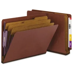 Smead 8 SafeSHIELD Fasteners 3 in. Expansion 3 Dividers Letter Size End Tab Pressboard Classification Folders - Red (10/Box)