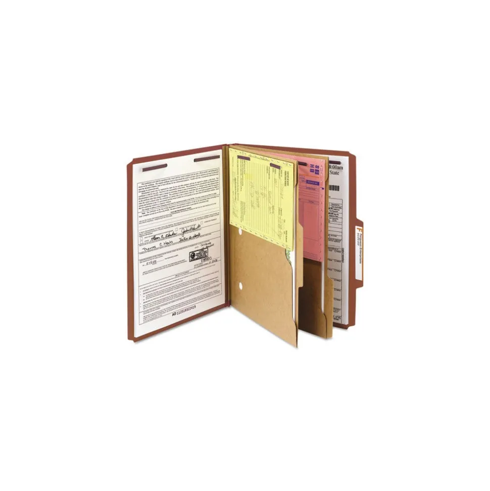 Smead 6 SafeSHIELD Fasteners 2 Dividers Letter Size 6-Section Pressboard Top Tab Pocket Classification Folders - Red (10/Box)