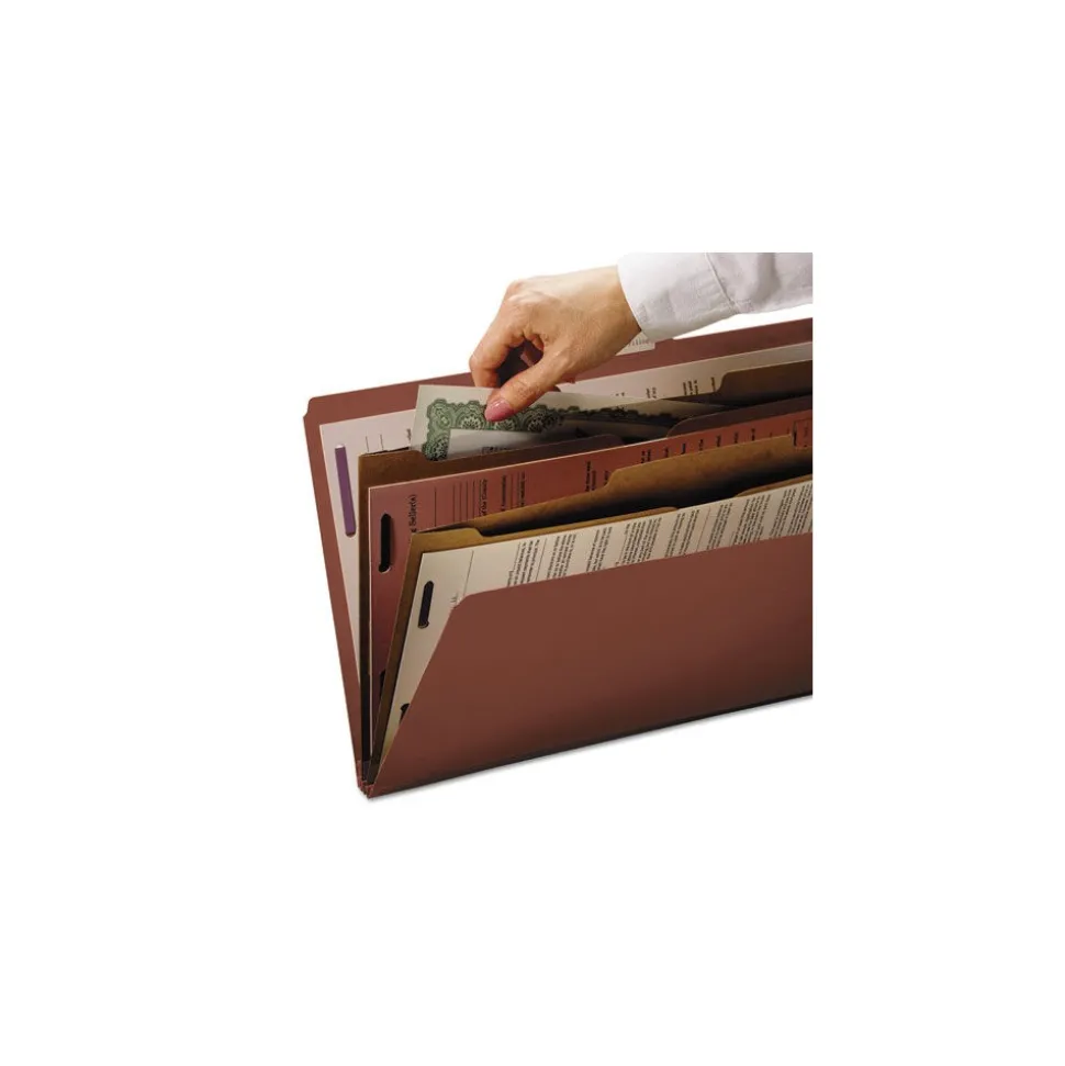 Smead 6 SafeSHIELD Fasteners 2 Dividers Letter Size 6-Section Pressboard Top Tab Pocket Classification Folders - Red (10/Box)