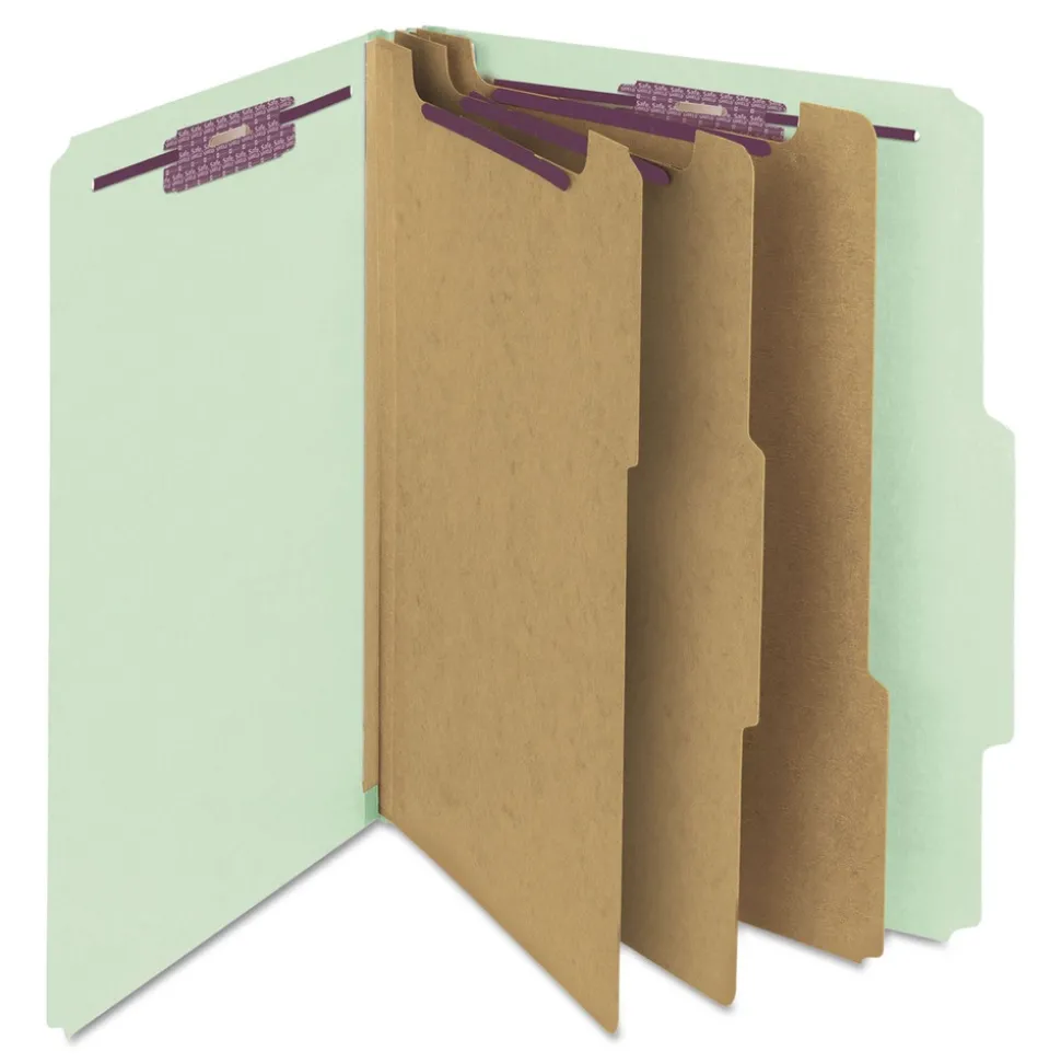 Smead 8 SafeSHIELD Fasteners 2/5-Cut Tabs 3 Dividers Letter Size Pressboard Classification Folders - Gray-Green (10/Box)