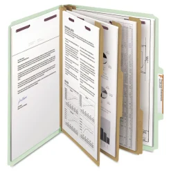 Smead 8 SafeSHIELD Fasteners 2/5-Cut Tabs 3 Dividers Letter Size Pressboard Classification Folders - Gray-Green (10/Box)