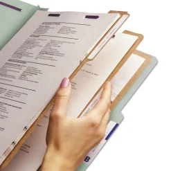 Smead 8 SafeSHIELD Fasteners 2/5-Cut Tabs 3 Dividers Letter Size Pressboard Classification Folders - Gray-Green (10/Box)