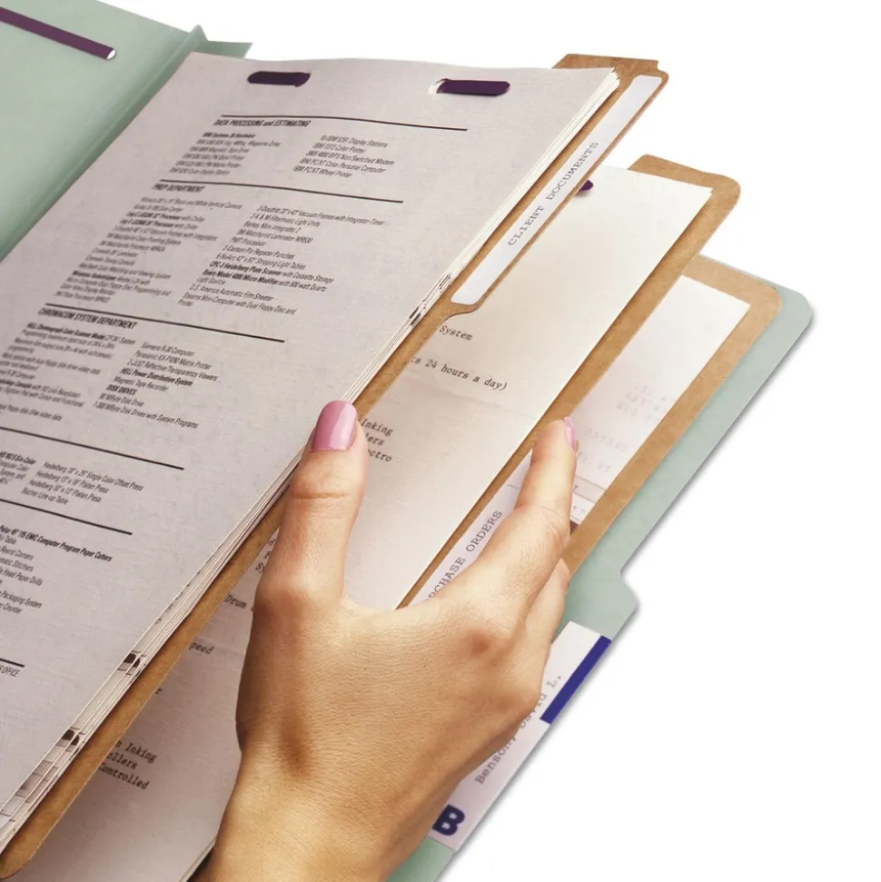 Smead 8 SafeSHIELD Fasteners 2/5-Cut Tabs 3 Dividers Letter Size Pressboard Classification Folders - Gray-Green (10/Box)