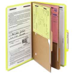 Smead 6 SafeSHIELD Fasteners 2 Dividers Legal Size 6-Section Pressboard Top Tab Pocket Classification Folders - Yellow (10/Box)