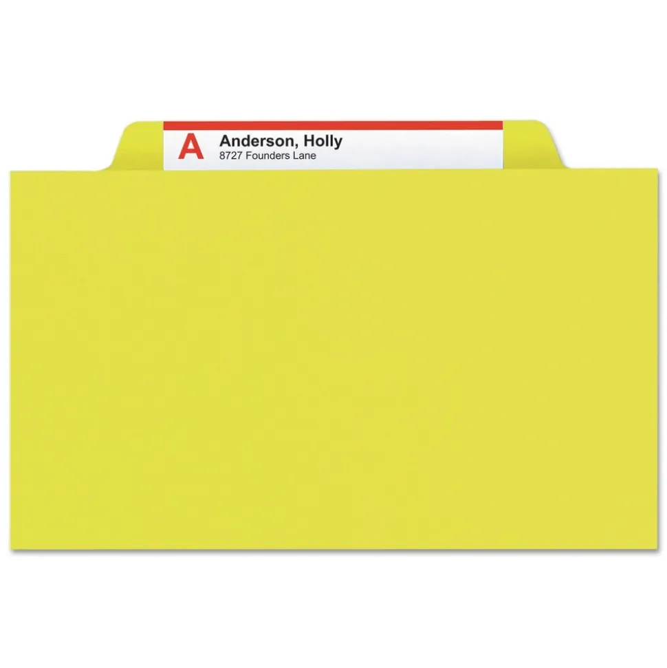 Smead 6 SafeSHIELD Fasteners 2 Dividers Legal Size 6-Section Pressboard Top Tab Pocket Classification Folders - Yellow (10/Box)