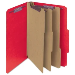 Smead 8 SafeSHIELD Fasteners 3 Dividers Letter Size Eight-Section Pressboard Top Tab Classification Folders - Bright Red (10/Box)