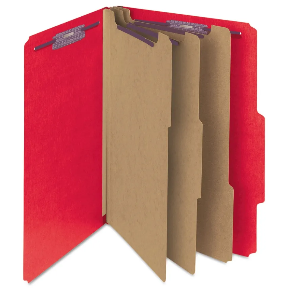Smead 8 SafeSHIELD Fasteners 3 Dividers Letter Size Eight-Section Pressboard Top Tab Classification Folders - Bright Red (10/Box)