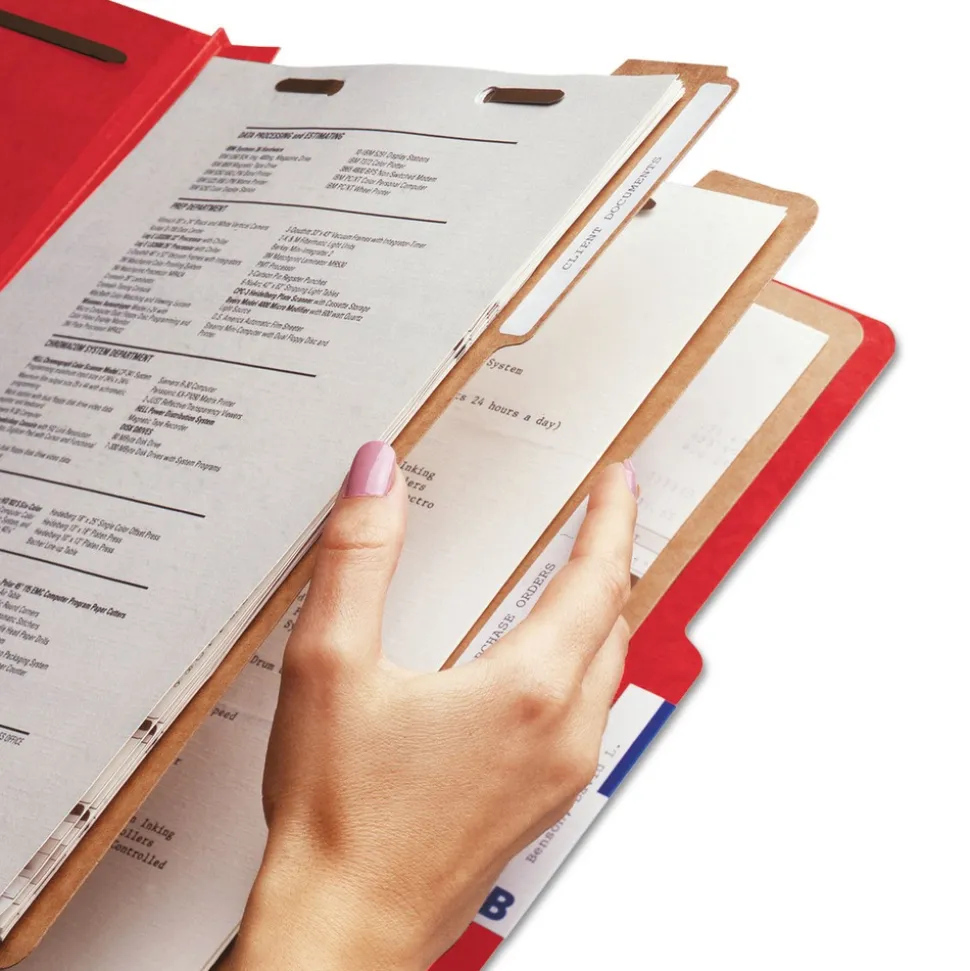 Smead 8 SafeSHIELD Fasteners 3 Dividers Letter Size Eight-Section Pressboard Top Tab Classification Folders - Bright Red (10/Box)