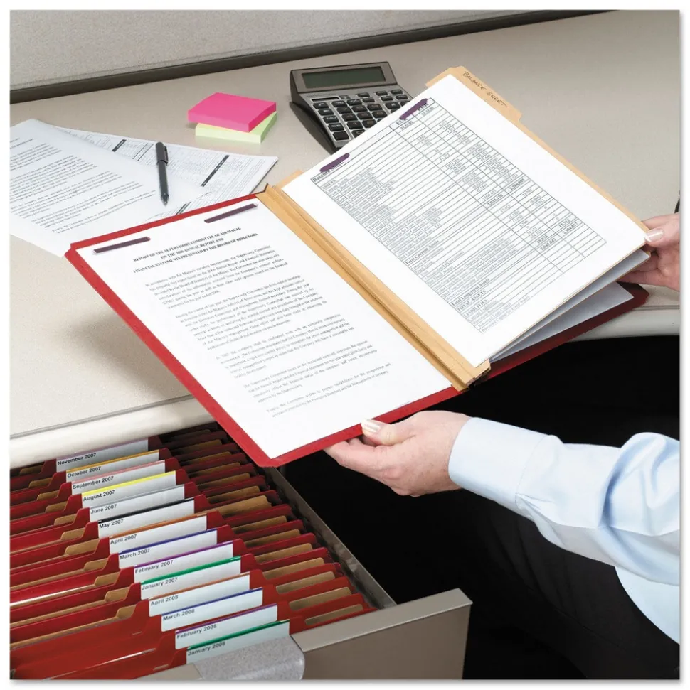 Smead 8 SafeSHIELD Fasteners 3 Dividers Letter Size Eight-Section Pressboard Top Tab Classification Folders - Bright Red (10/Box)