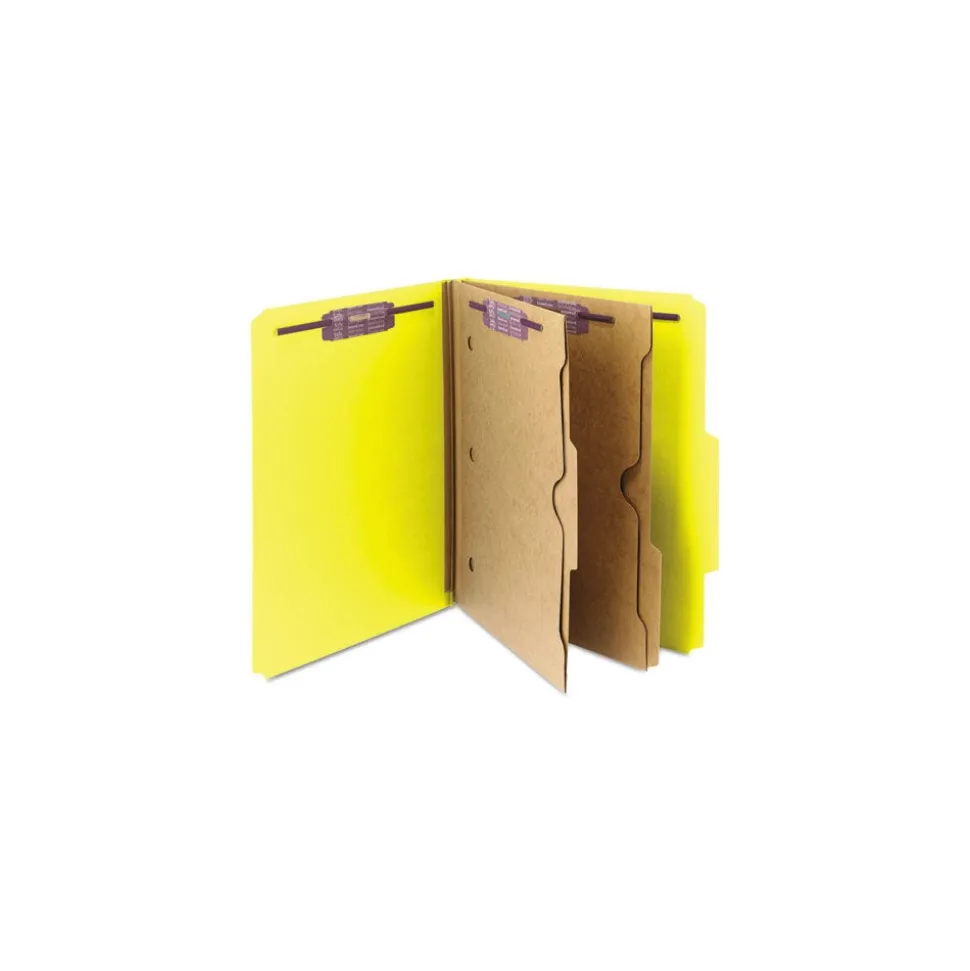 Smead 6 SafeSHIELD Fasteners 2 Dividers Letter Size 6-Section Pressboard Top Tab Pocket Classification Folders - Yellow (10/Box)