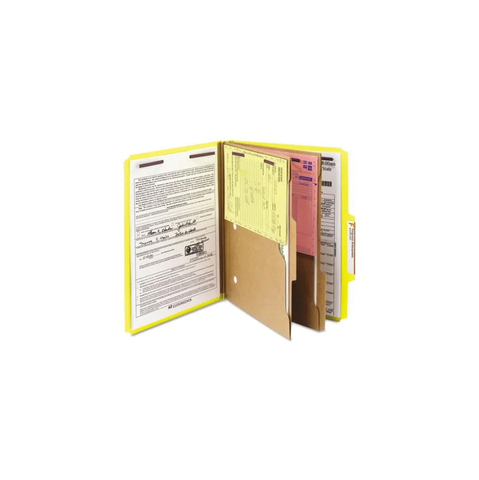 Smead 6 SafeSHIELD Fasteners 2 Dividers Letter Size 6-Section Pressboard Top Tab Pocket Classification Folders - Yellow (10/Box)