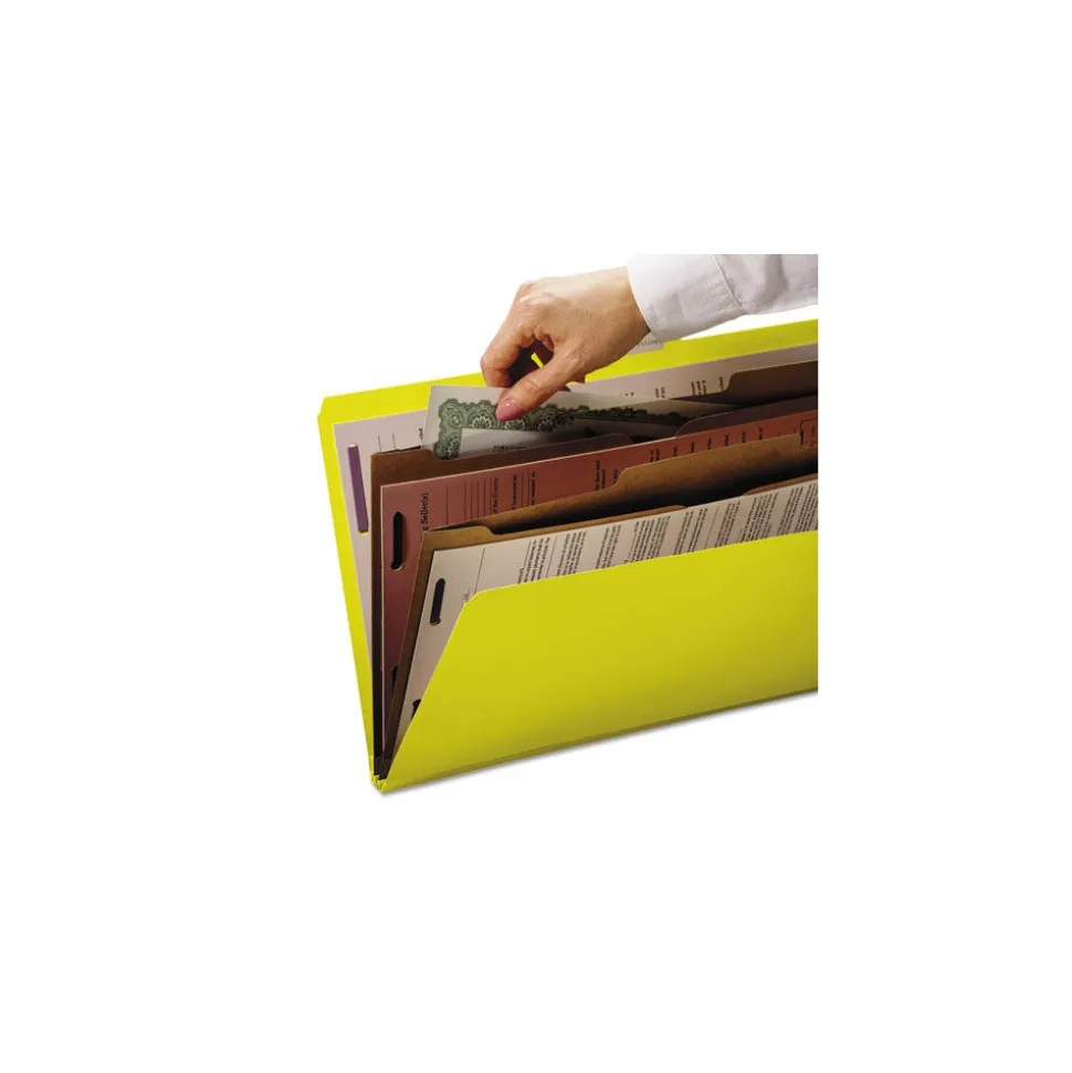 Smead 6 SafeSHIELD Fasteners 2 Dividers Letter Size 6-Section Pressboard Top Tab Pocket Classification Folders - Yellow (10/Box)