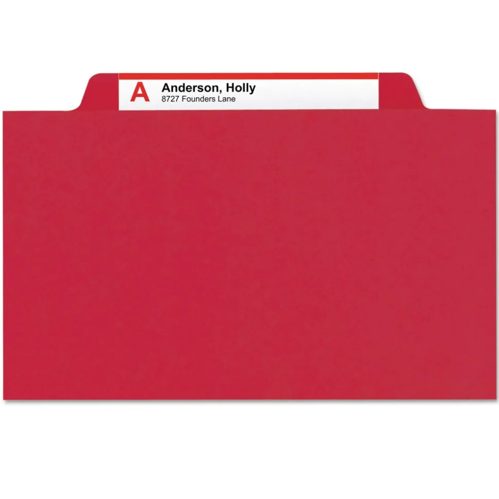 Smead 6 SafeSHIELD Fasteners 2 Dividers Letter Size 6-Section Pressboard Top Tab Pocket Classification Folders - Bright Red (10/Box)