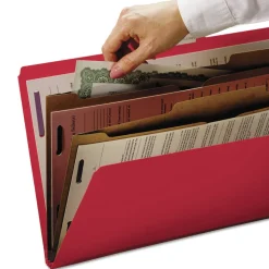 Smead 6 SafeSHIELD Fasteners 2 Dividers Letter Size 6-Section Pressboard Top Tab Pocket Classification Folders - Bright Red (10/Box)
