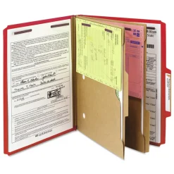Smead 6 SafeSHIELD Fasteners 2 Dividers Letter Size 6-Section Pressboard Top Tab Pocket Classification Folders - Bright Red (10/Box)