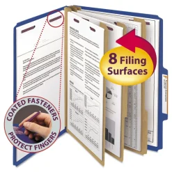 Smead 8 SafeSHIELD Fasteners 3 Dividers Letter Size Eight-Section Pressboard Top Tab Classification Folders - Dark Blue (10/Box)
