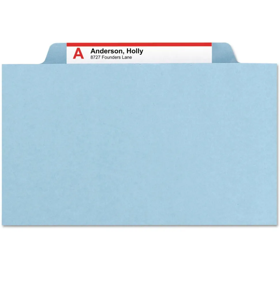 Smead 6 SafeSHIELD Fasteners 2 Dividers Letter Size 6-Section Pressboard Top Tab Pocket Classification Folders - Blue (10/Box)