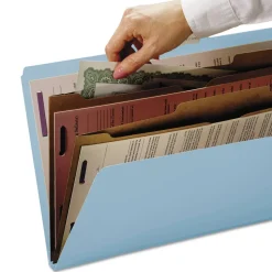 Smead 6 SafeSHIELD Fasteners 2 Dividers Letter Size 6-Section Pressboard Top Tab Pocket Classification Folders - Blue (10/Box)