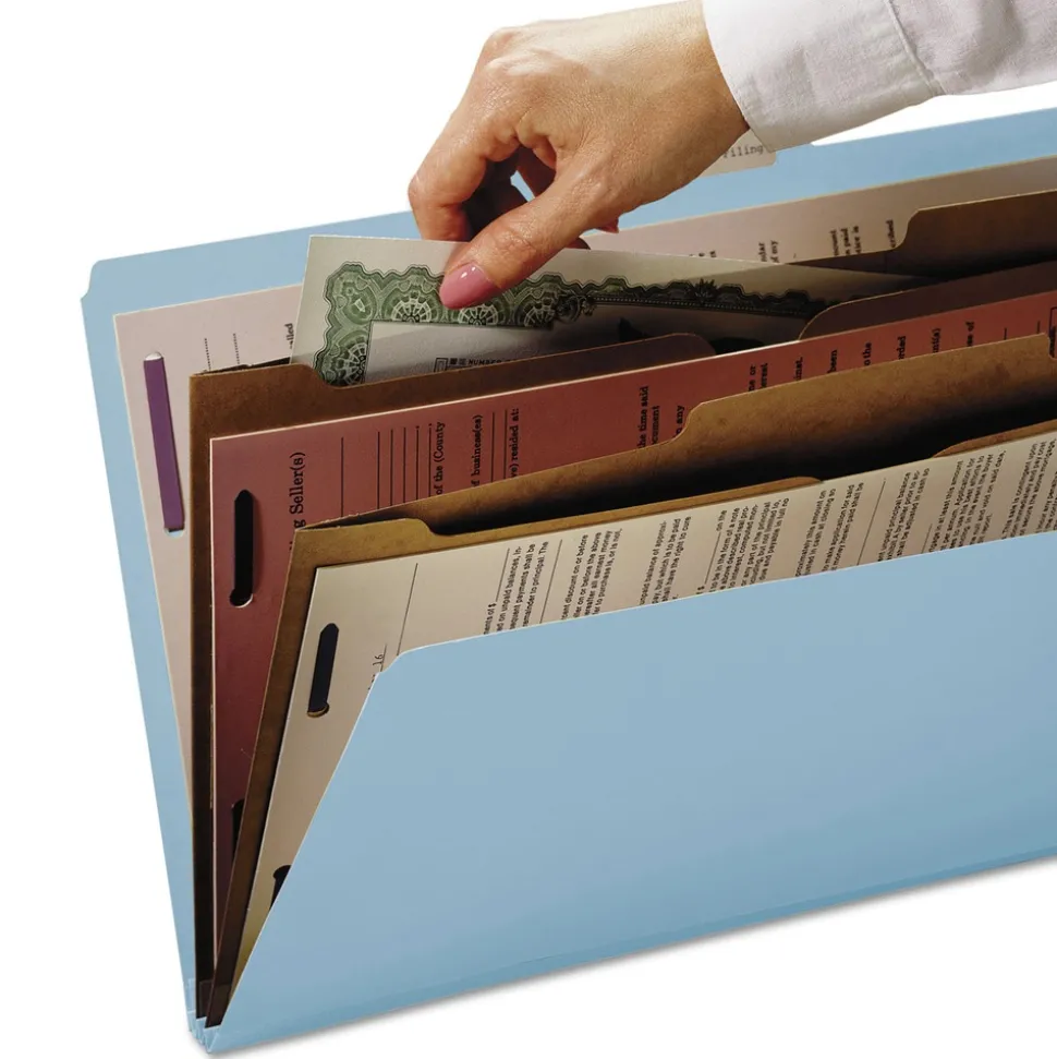 Smead 6 SafeSHIELD Fasteners 2 Dividers Letter Size 6-Section Pressboard Top Tab Pocket Classification Folders - Blue (10/Box)