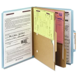 Smead 6 SafeSHIELD Fasteners 2 Dividers Letter Size 6-Section Pressboard Top Tab Pocket Classification Folders - Blue (10/Box)