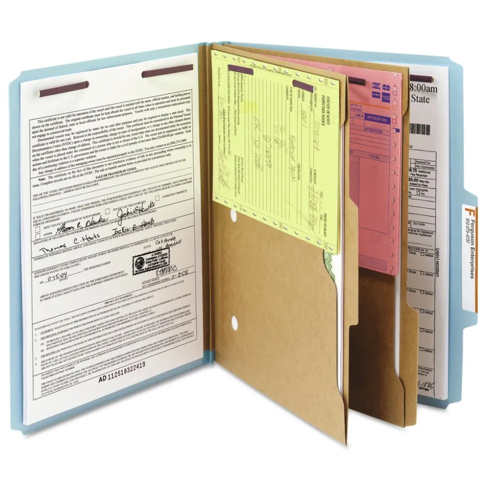 Smead 6 SafeSHIELD Fasteners 2 Dividers Letter Size 6-Section Pressboard Top Tab Pocket Classification Folders - Blue (10/Box)