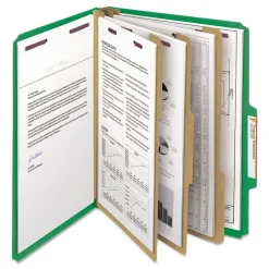 Smead 8 SafeSHIELD Fasteners 3 Dividers Letter Size 8-Section Pressboard Top Tab Classification Folders - Green (10/Box)