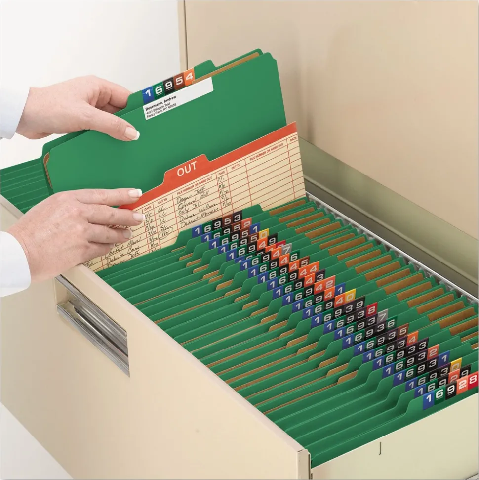 Smead 8 SafeSHIELD Fasteners 3 Dividers Letter Size 8-Section Pressboard Top Tab Classification Folders - Green (10/Box)