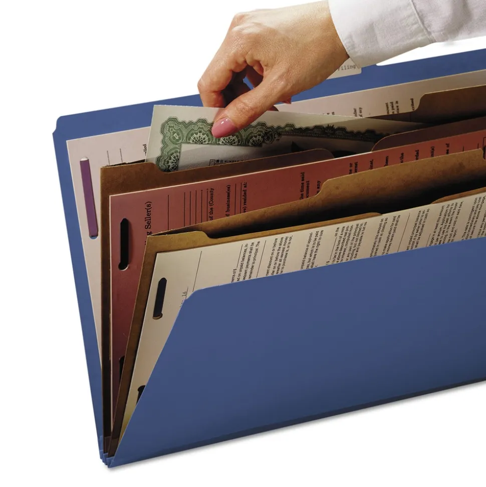 Smead 6 SafeSHIELD Fasteners 2 Dividers Letter Size 6-Section Pressboard Top Tab Pocket Classification Folders - Dark Blue (10/Box)