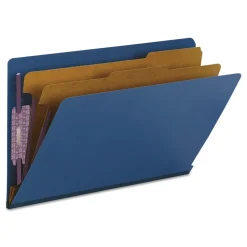 Smead 6 SafeSHIELD Fasteners 2 in. Expansion 2 Dividers Legal Size End Tab Pressboard Classification Folders - Dark Blue (10/Box)