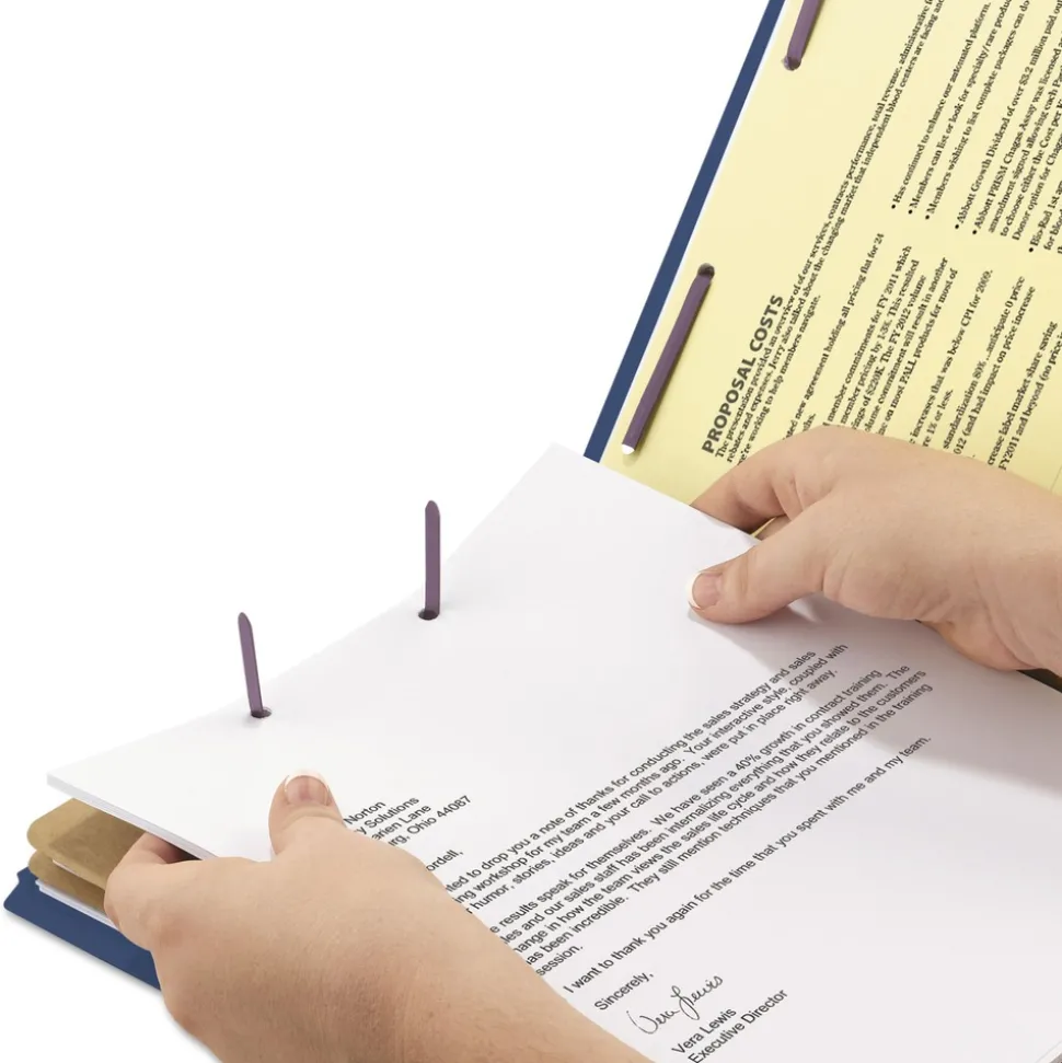 Smead 6 SafeSHIELD Fasteners 2 in. Expansion 2 Dividers Legal Size End Tab Pressboard Classification Folders - Dark Blue (10/Box)