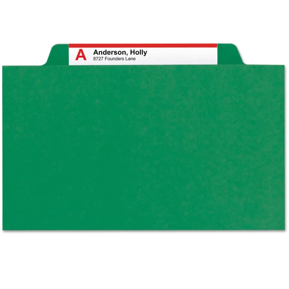 Smead 6 SafeSHIELD Fasteners 2 Dividers Letter Size 6-Section Pressboard Top Tab Pocket Classification Folders - Green (10/Box)