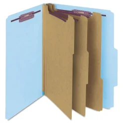 Smead 8 SafeSHIELD Fasteners 3 in. Expansion 3 Dividers Letter Size Pressboard Top Tab Classification Folders - Blue (10/Box)