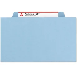 Smead 8 SafeSHIELD Fasteners 3 in. Expansion 3 Dividers Letter Size Pressboard Top Tab Classification Folders - Blue (10/Box)