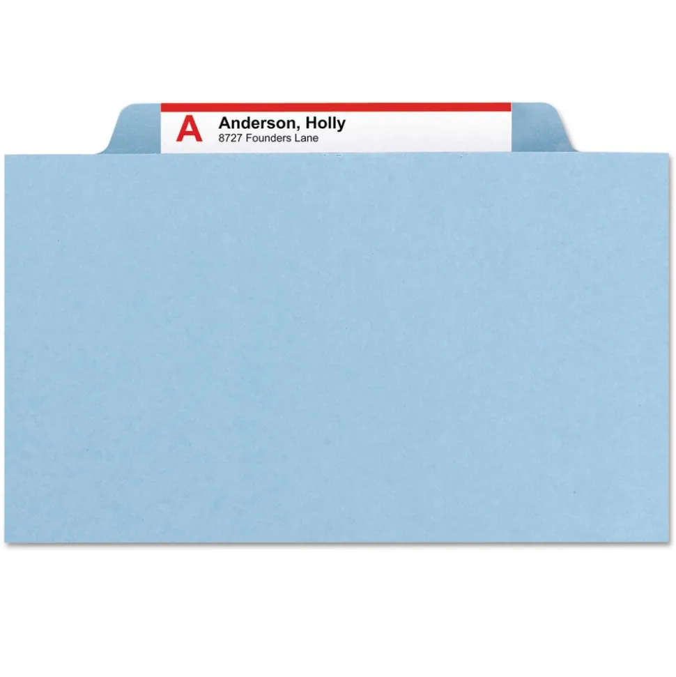 Smead 8 SafeSHIELD Fasteners 3 in. Expansion 3 Dividers Letter Size Pressboard Top Tab Classification Folders - Blue (10/Box)