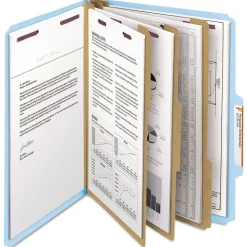 Smead 8 SafeSHIELD Fasteners 3 in. Expansion 3 Dividers Letter Size Pressboard Top Tab Classification Folders - Blue (10/Box)