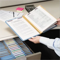 Smead 8 SafeSHIELD Fasteners 3 in. Expansion 3 Dividers Letter Size Pressboard Top Tab Classification Folders - Blue (10/Box)