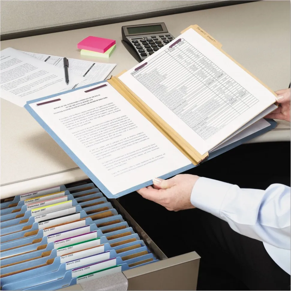 Smead 8 SafeSHIELD Fasteners 3 in. Expansion 3 Dividers Letter Size Pressboard Top Tab Classification Folders - Blue (10/Box)