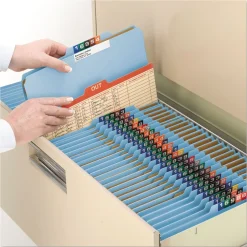 Smead 8 SafeSHIELD Fasteners 3 in. Expansion 3 Dividers Letter Size Pressboard Top Tab Classification Folders - Blue (10/Box)