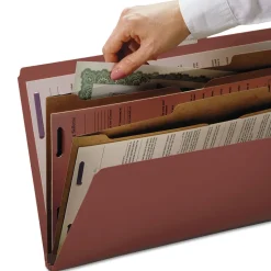 Smead 6 SafeSHIELD Fasteners 2 Dividers Legal Size 6-Section Pressboard Top Tab Pocket Classification Folders - Red (10/Box)