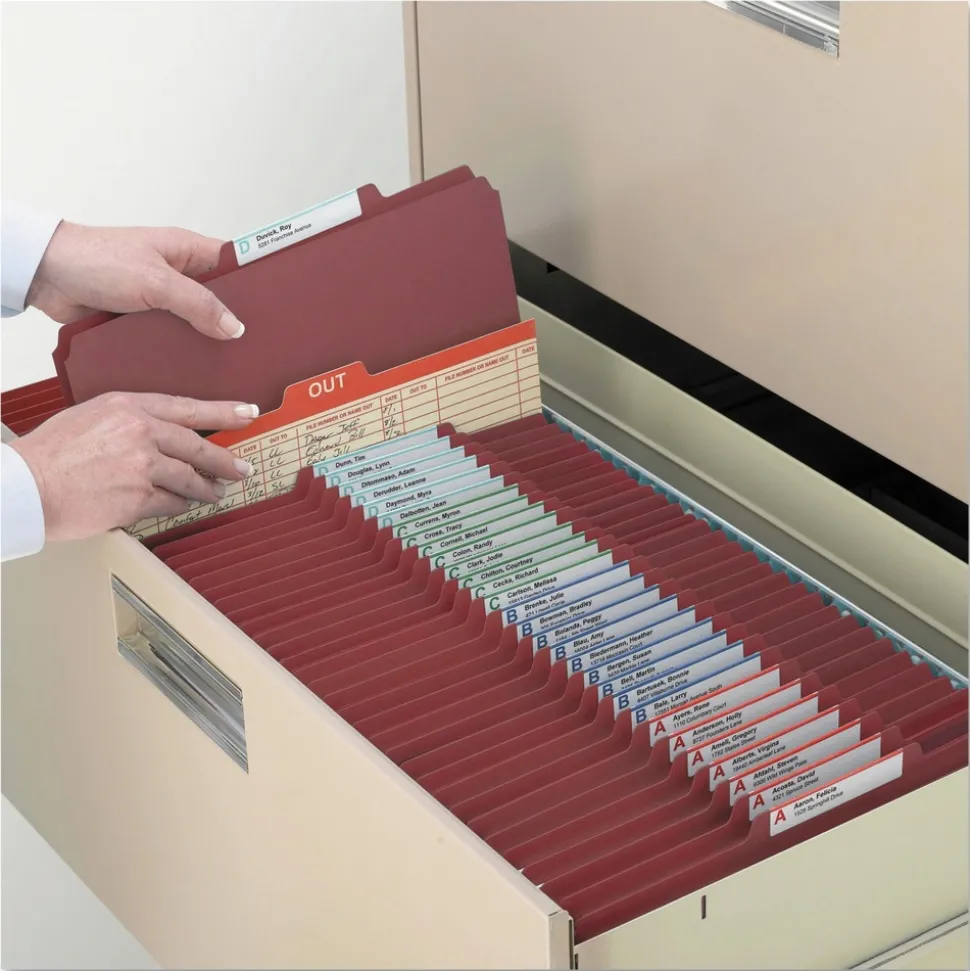 Smead 6 SafeSHIELD Fasteners 2 Dividers Legal Size 6-Section Pressboard Top Tab Pocket Classification Folders - Red (10/Box)