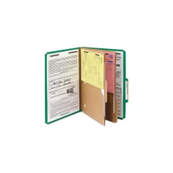 Smead 6 SafeSHIELD Fasteners 2 Dividers Legal Size 6-Section Pressboard Top Tab Pocket Classification Folders - Green (10/Box)