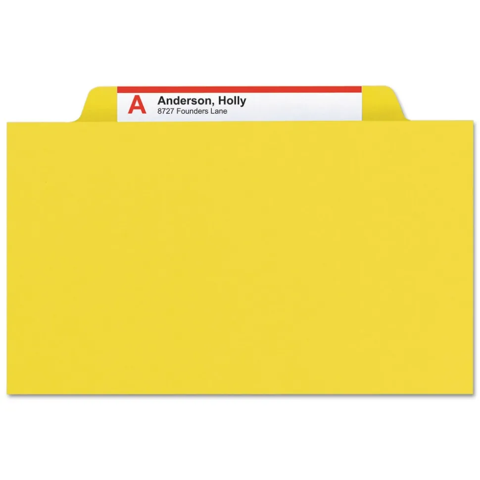 Smead 8 SafeSHIELD Fasteners 3 Dividers Letter Size 8-Section Pressboard Top Tab Classification Folders - Yellow (10/Box)