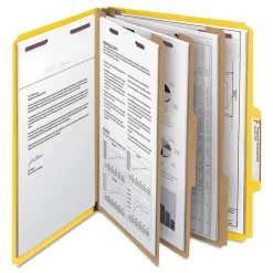 Smead 8 SafeSHIELD Fasteners 3 Dividers Letter Size 8-Section Pressboard Top Tab Classification Folders - Yellow (10/Box)
