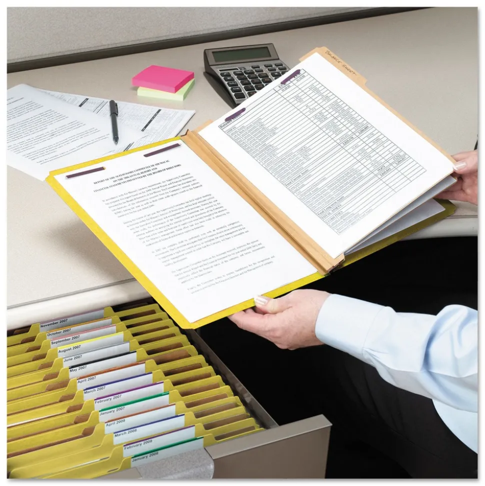 Smead 8 SafeSHIELD Fasteners 3 Dividers Letter Size 8-Section Pressboard Top Tab Classification Folders - Yellow (10/Box)