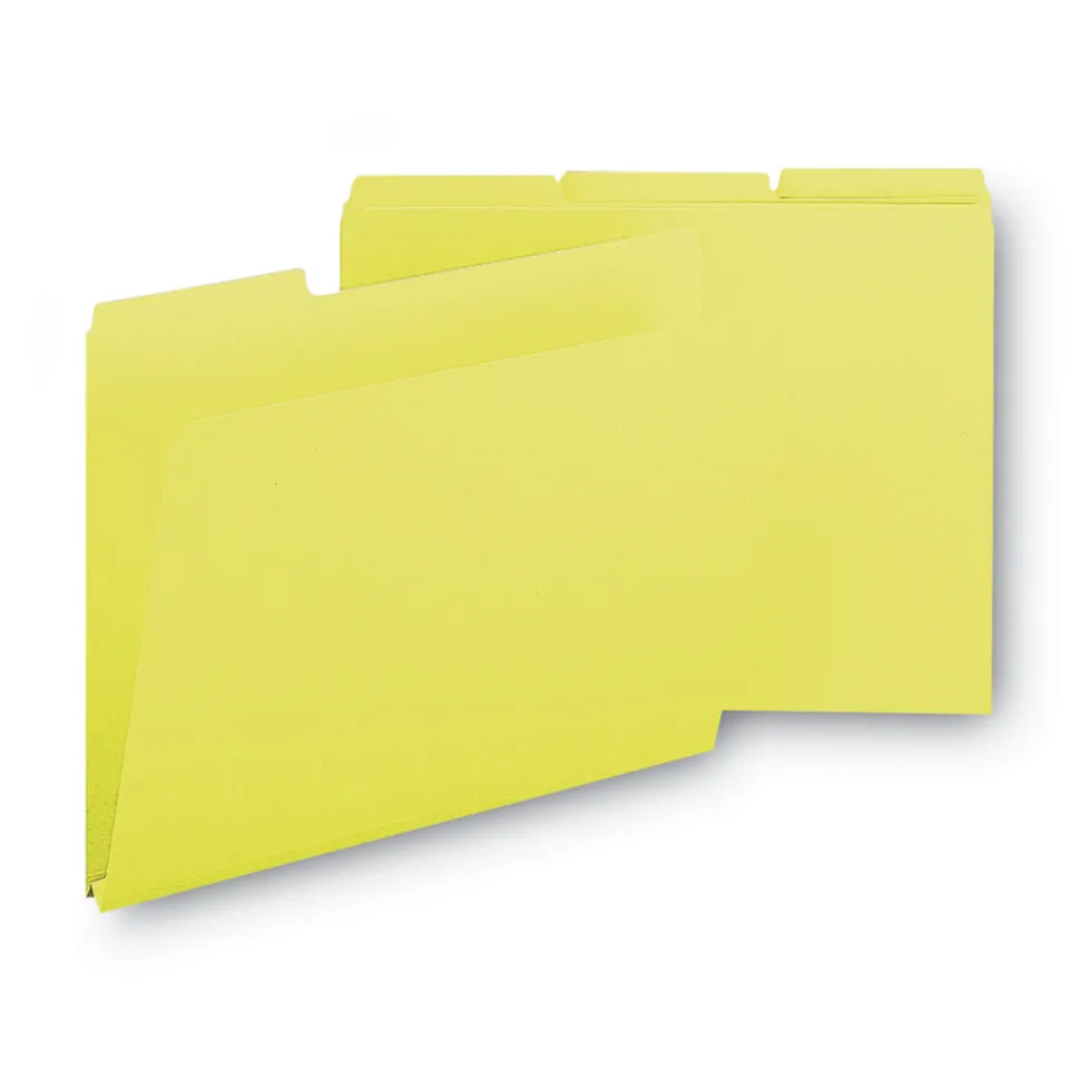 Smead 1/3-Cut Tabs Assorted Letter Size 1 in. Expansion Recycled Heavy Pressboard Folders - Yellow (25/Box)