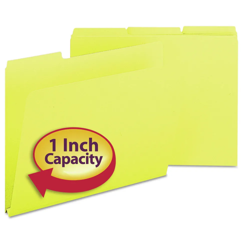 Smead 1/3-Cut Tabs Assorted Letter Size 1 in. Expansion Recycled Heavy Pressboard Folders - Yellow (25/Box)